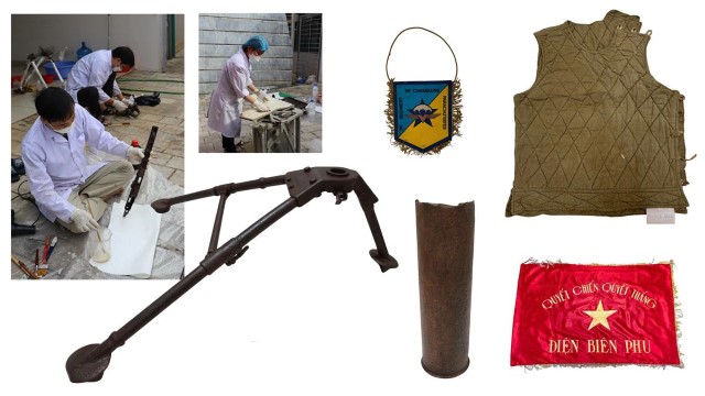 Bảo tàng Chiến thắng Điện Biên Phủ bảo quản trị liệu  hiện vất chất liệu sắt, vải